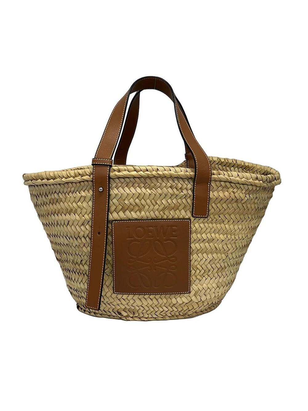 Loewe Basket Beige Brown Straw Leather #372359L74B